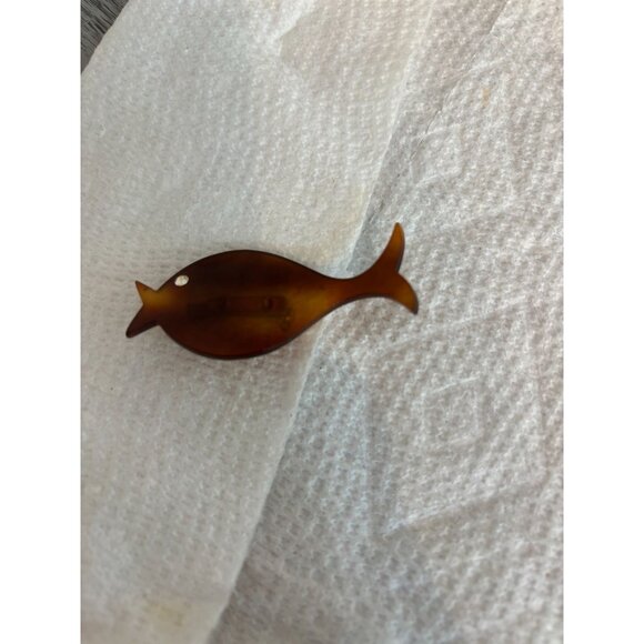Vintage Bakelite Fish-Shaped Brown Tortoise Shell Style Brooch Pin - Picture 2 of 5